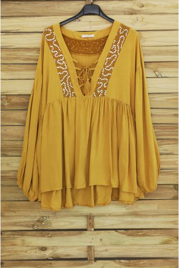 TUNIC OVERSIZE HAS SEQUINS 3045 MUSTARD