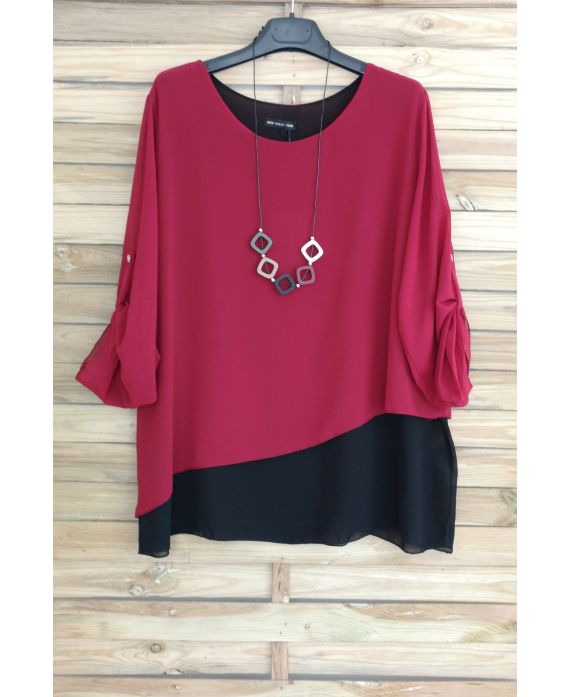 LARGE SIZE TUNIC SUPERPOSEE + NECKLACE OFFERED 3057 BORDEAUX