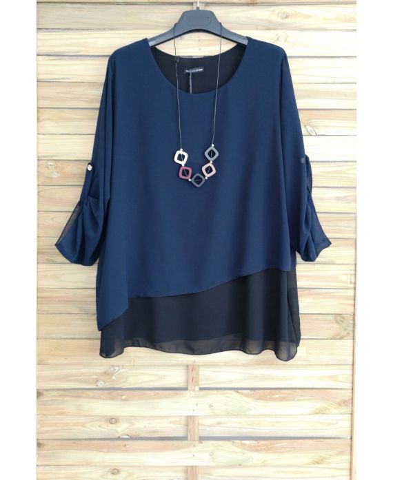 LARGE SIZE TUNIC SUPERPOSEE + NECKLACE OFFERED 3057 NAVY BLUE