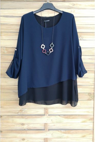 DI GRANDI DIMENSIONI TUNICA SUPERPOSEE + COLLANA OFFERTI 3057 BLU NAVY