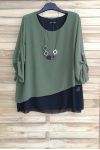 LARGE SIZE TUNIC SUPERPOSEE + NECKLACE OFFERED 3057 MILITARY GREEN