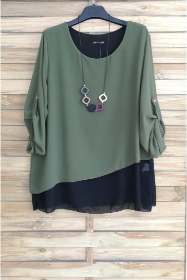 LARGE SIZE TUNIC SUPERPOSEE + NECKLACE OFFERED 3057 MILITARY GREEN