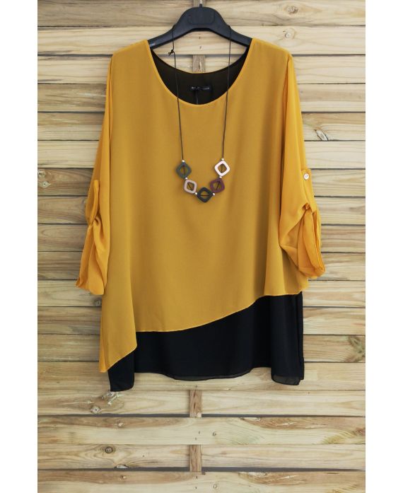 LARGE SIZE TUNIC SUPERPOSEE + NECKLACE OFFERED 3057 MUSTARD