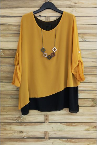 LARGE SIZE TUNIC SUPERPOSEE + NECKLACE OFFERED 3057 MUSTARD