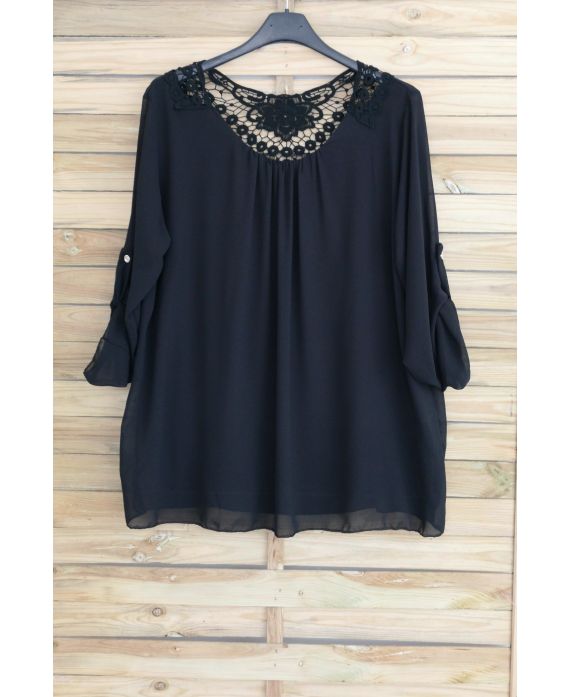 LARGE SIZE TUNIC TOP LACE 3056 BLACK