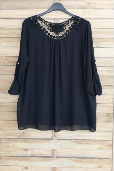 LARGE SIZE TUNIC TOP LACE 3056 BLACK