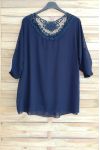 GRANDI DIMENSIONI, TOP TUNICA IN PIZZO 3056 BLU NAVY