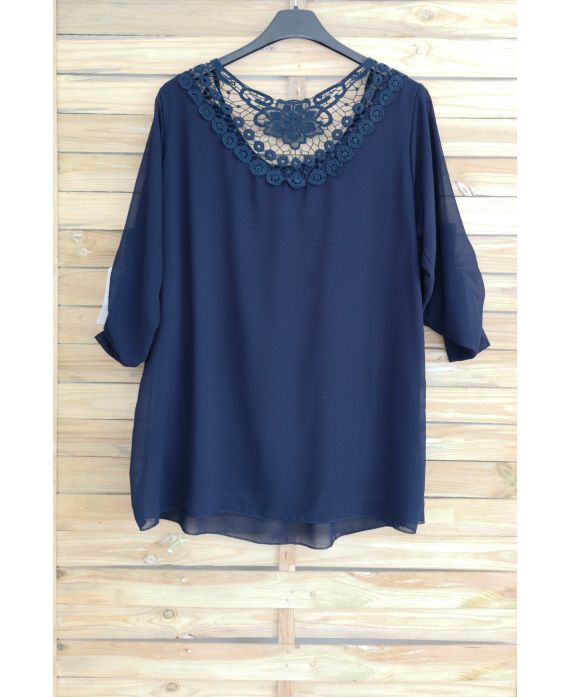 GRANDI DIMENSIONI, TOP TUNICA IN PIZZO 3056 BLU NAVY