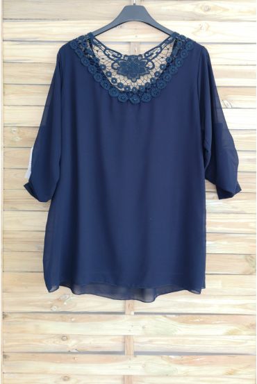 GRANDI DIMENSIONI, TOP TUNICA IN PIZZO 3056 BLU NAVY