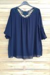 GRANDI DIMENSIONI, TOP TUNICA IN PIZZO 3056 BLU NAVY