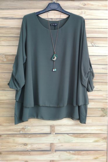 LARGE SIZE TUNIC SUPERPOSEE + NECKLACE OFFERED 3054 MILITARY GREEN