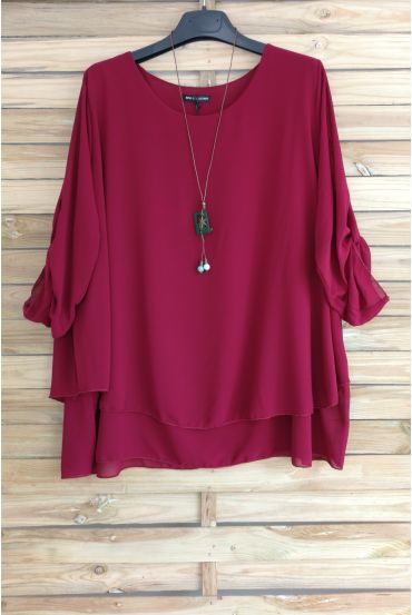 GRANDE TAILLE TUNIQUE SUPERPOSEE + COLLIER OFFERT 3054 BORDEAUX