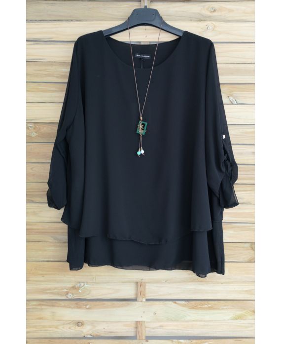 LARGE SIZE TUNIC SUPERPOSEE + NECKLACE OFFERED 3054 BLACK