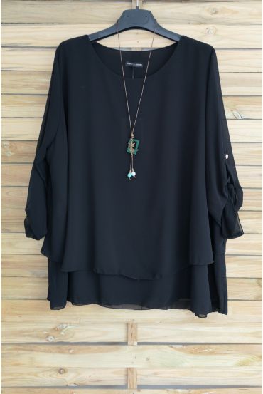 LARGE SIZE TUNIC SUPERPOSEE + NECKLACE OFFERED 3054 BLACK