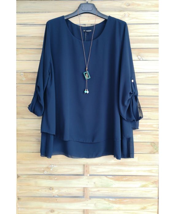 LARGE SIZE TUNIC SUPERPOSEE + NECKLACE OFFERED 3054 NAVY BLUE