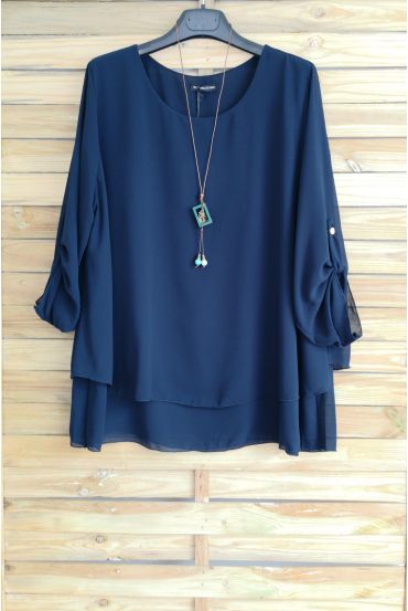 LARGE SIZE TUNIC SUPERPOSEE + NECKLACE OFFERED 3054 NAVY BLUE