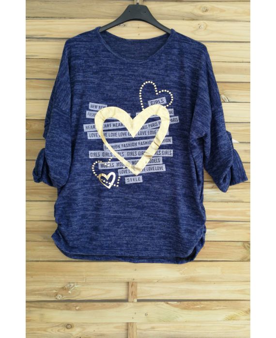 LARGE SIZE PULL FLOCKING HEART 3052 NAVY BLUE