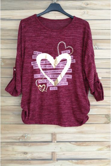 LARGE SIZE PULL FLOCKING HEART 3052 BORDEAUX