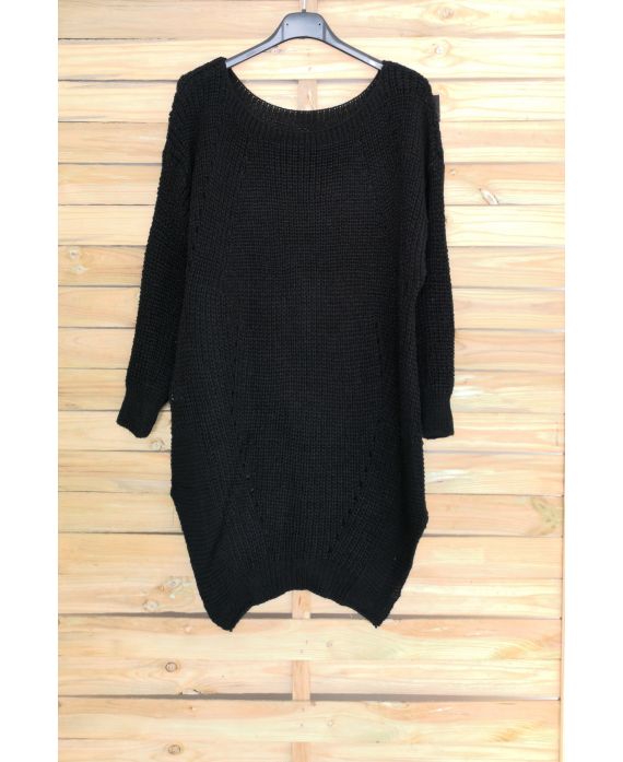 PULL TUNIQUE LONG AJOURE 3066 NOIR