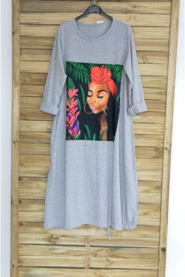 VESTIDO LARGO OVERSIZE MUJERES 3060 GRIS