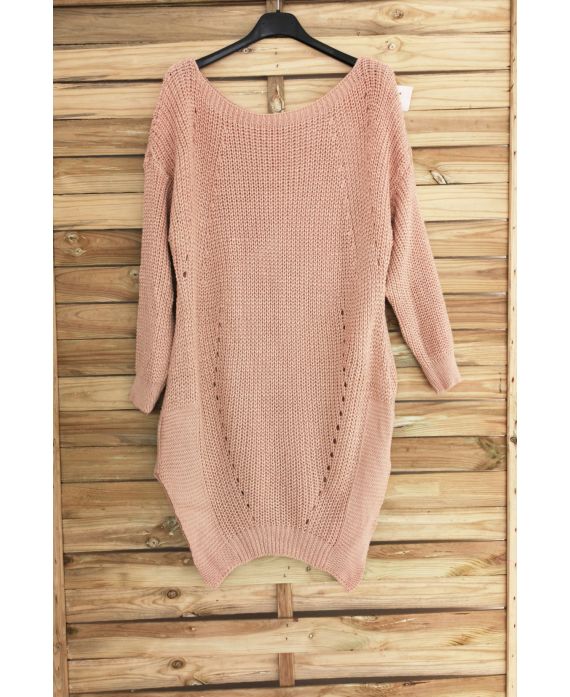 PULL TUNIQUE LONG AJOURE 3066 ROSE