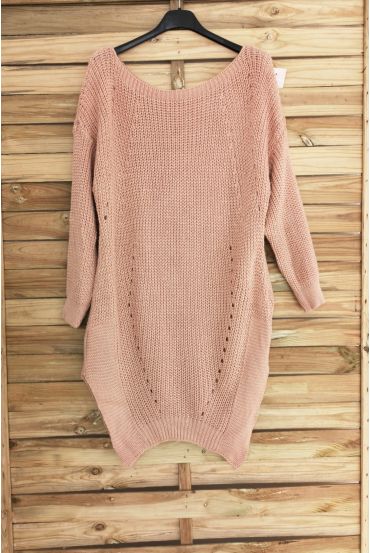 PULL TUNIQUE LONG AJOURE 3066 ROSE