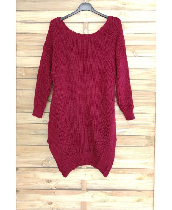 PULL TUNIQUE LONG AJOURE 3066 BORDEAUX