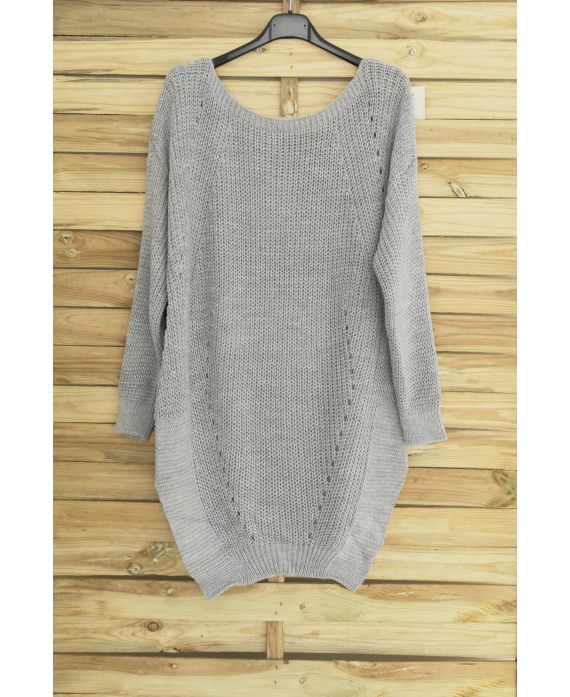 PULL TUNIQUE LONG AJOURE 3066 GRIS