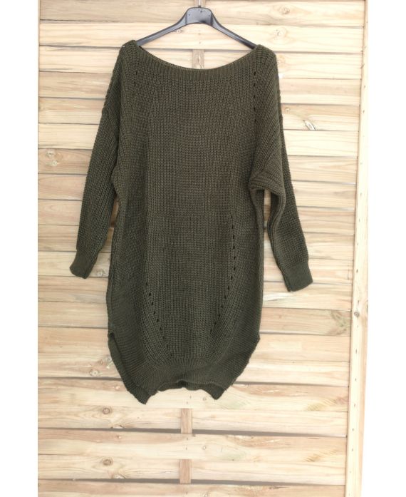 PULL TUNIQUE LONG AJOURE 3066 VERT MILITAIRE