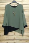 GRANDE TAILLE TUNIQUE SUPERPOSEE + COLLIER OFFERT 3075 VERT MILITAIRE