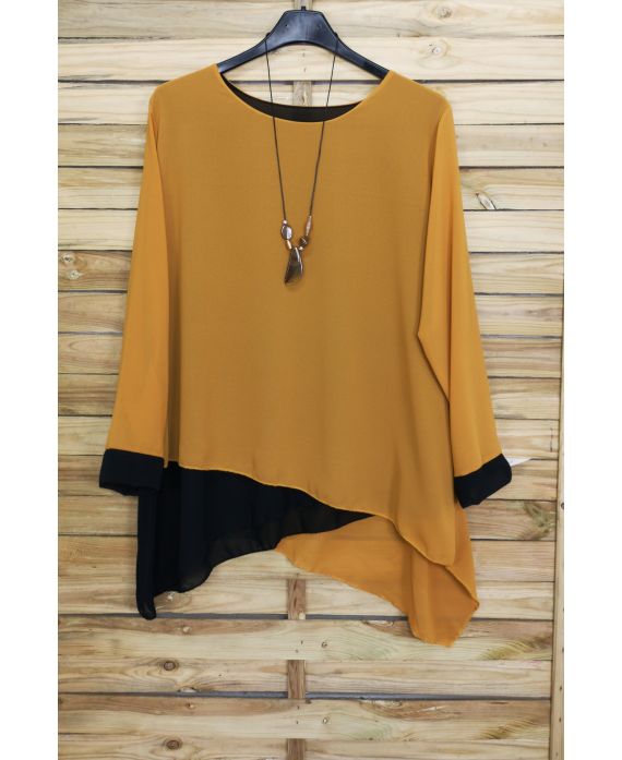 LARGE SIZE TUNIC SUPERPOSEE + NECKLACE OFFERED 3075 MUSTARD