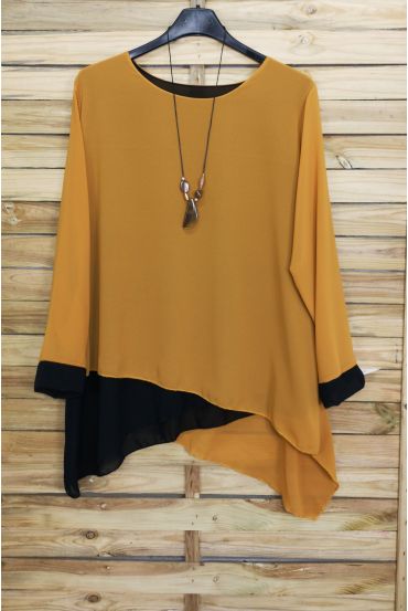 LARGE SIZE TUNIC SUPERPOSEE + NECKLACE OFFERED 3075 MUSTARD