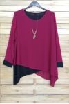 GRANDE TAILLE TUNIQUE SUPERPOSEE + COLLIER OFFERT 3075 BORDEAUX