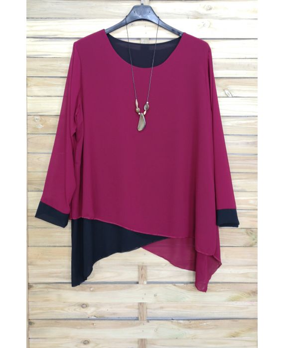 LARGE SIZE TUNIC SUPERPOSEE + NECKLACE OFFERED 3075 BORDEAUX