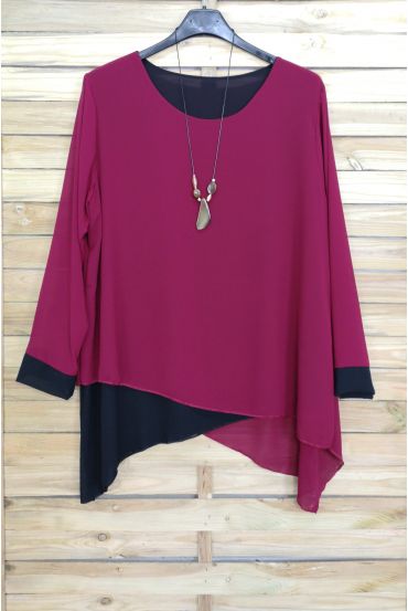 GRANDE TAILLE TUNIQUE SUPERPOSEE + COLLIER OFFERT 3075 BORDEAUX