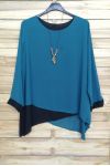 GRANDE TAILLE TUNIQUE SUPERPOSEE + COLLIER OFFERT 3075 BLEU LAGON