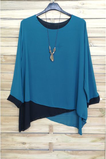 LARGE SIZE TUNIC SUPERPOSEE + NECKLACE OFFERED 3075 BLUE LAGOON