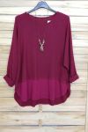 GRANDE TAILLE PULL BI-MATIERE + COLLIER OFFERT 3077 BORDEAUX