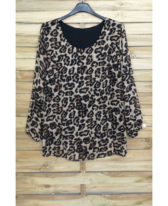 LARGE SIZE TUNIC LEOPARD EFFECT, PLEATED 3076 LEOPARD