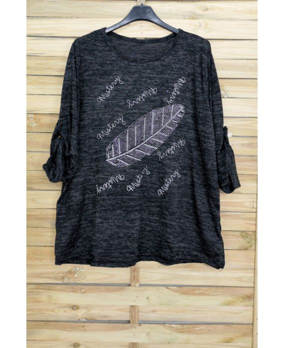 LARGE SIZE SWEATER RHINESTONE 3093 BLACK