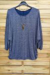 LARGE SIZE SWEATER IRISE + NECKLACE OFFERED 3073 NAVY BLUE