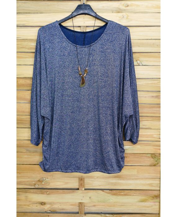 LARGE SIZE SWEATER IRISE + NECKLACE OFFERED 3073 NAVY BLUE