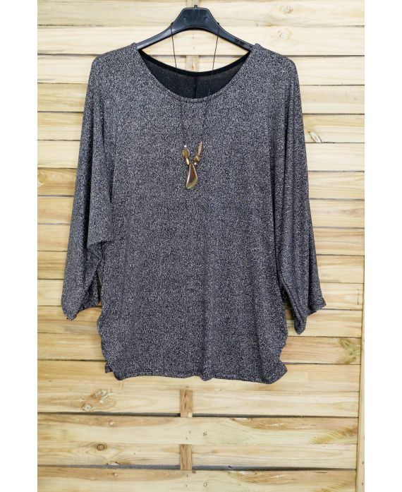 LARGE SIZE SWEATER IRISE + NECKLACE OFFERED 3073 BLACK