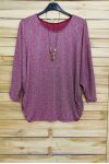 GRANDE TAILLE PULL IRISE 3073 + COLLIER OFFERT BORDEAUX ARGENTE