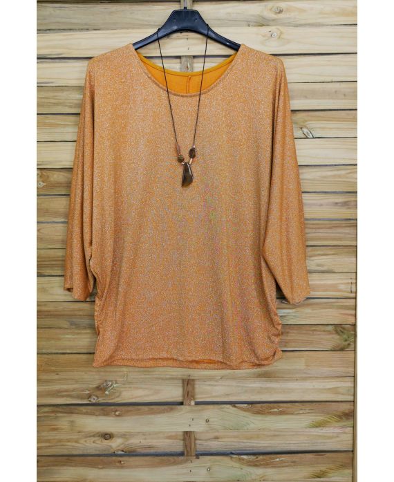 LARGE SIZE SWEATER IRISE + NECKLACE OFFERED 3073 MUSTARD