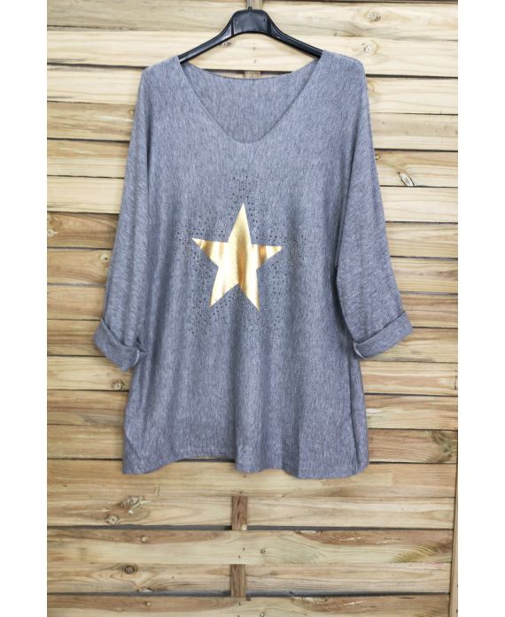 PULL DOUX ETOILE STRASS 3098 GRIS