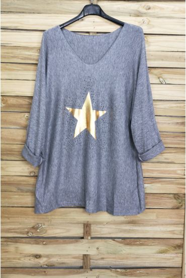 PULL DOUX ETOILE STRASS 3098 GRIS