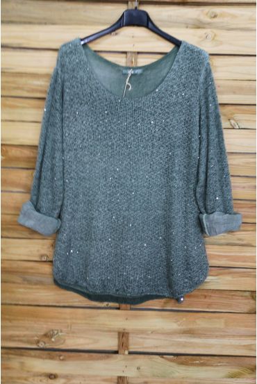 PULL MOHAIR SEQUINS 3069 VERT MILITAIRE