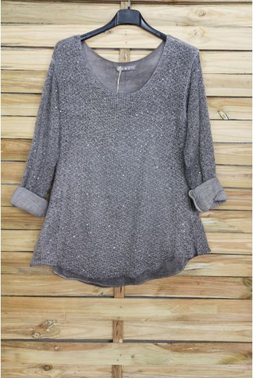 MOHAIR PULLOVER MIT PAILLETTEN BESETZT 3069 GRAU