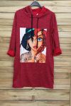 KLEID SWEATSHIRT MIT KAPUZE HAT 3090 BORDEAUX